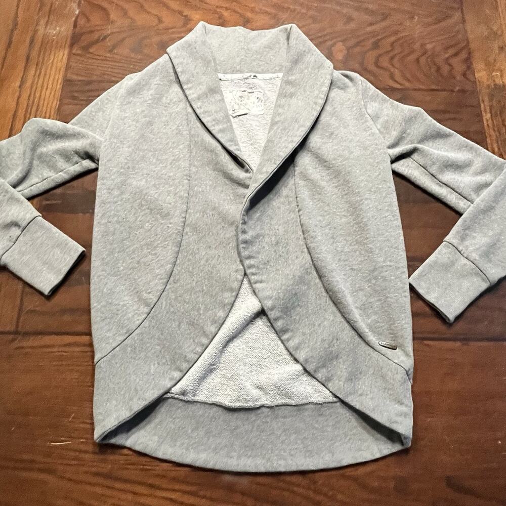 Vintage Skater Y2K Element fleece shrug rounded Gray open cardigan Womens Small